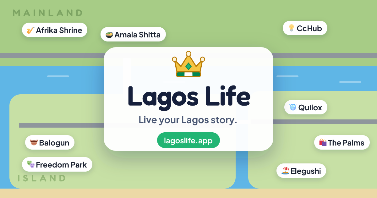 Official Lagos Life map artwork showing Mainland and Island locations